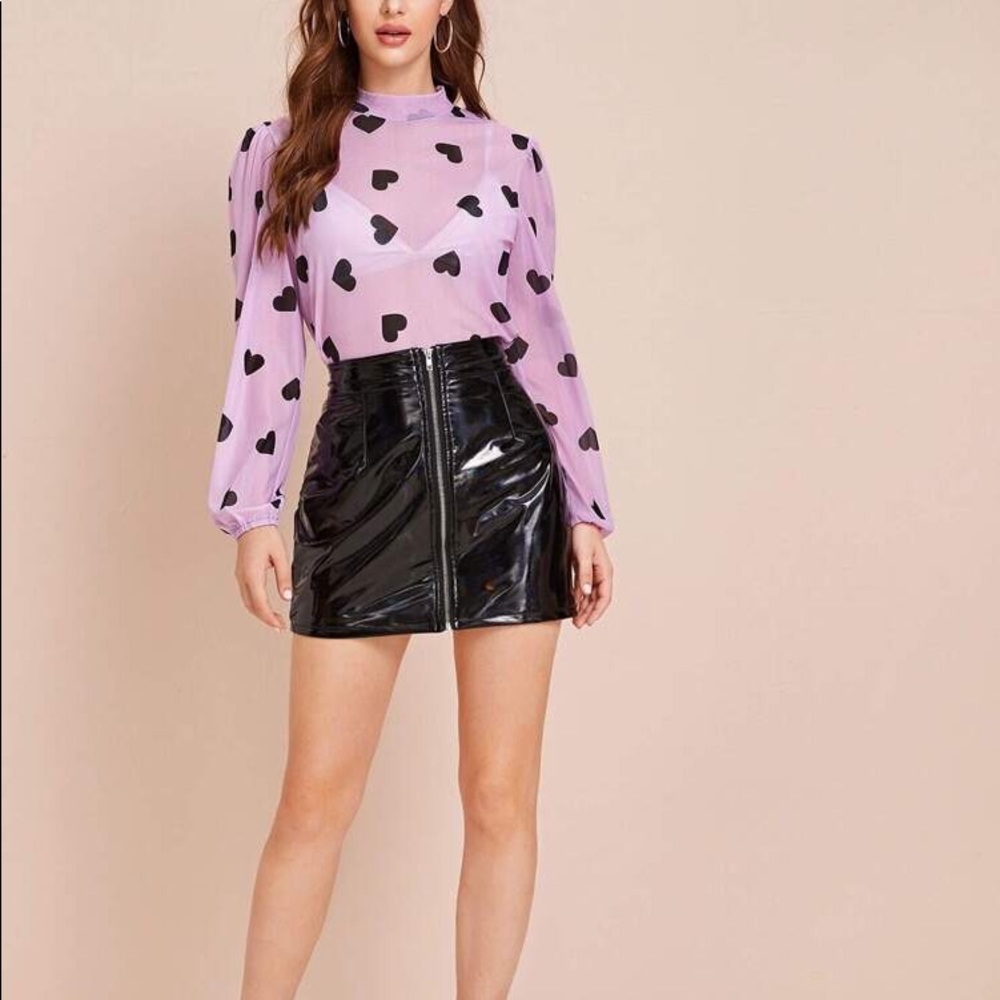 Heart Print Sheer Blouse (Without Bra) - Picture 5 of 6